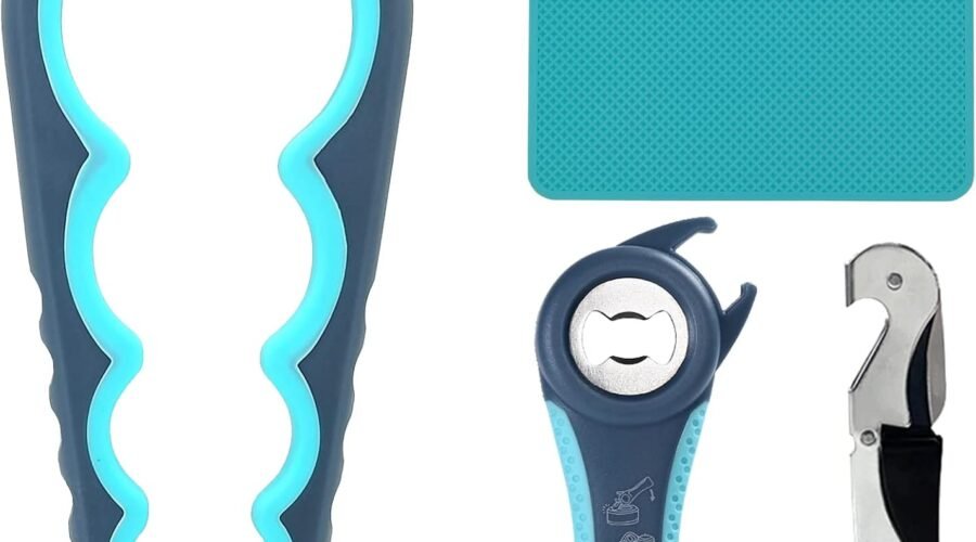 Otstar Jar Opener Bottle Opener and Can opener for Weak Hands,Seniors with Arthritis, Elderly, Jar Lid Opener Gadgets with Rubber Jar Opener Gripper Pad and Corkscrew Opener