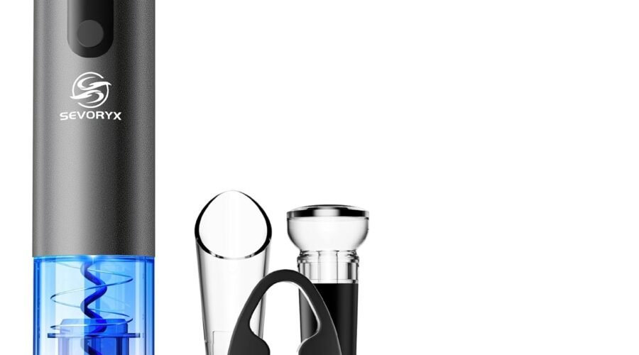 Electric Wine Opener Set, 5-in-1 Battery Operated Electric Bottle Opener With Foil Cutter, Wine Pourer, Vacuum Stopper and Storage Case. Ideal Gift for Wine Lovers, Free E-book included.