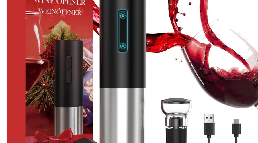 Electric Wine Opener, Automatic Electric Wine Bottle Corkscrew Opener with Foil Cutter Aerator Pourer Vacuum Stopper, Rechargeable Wine Opener Set, Gift For Fathers Day Housewarming Birthday