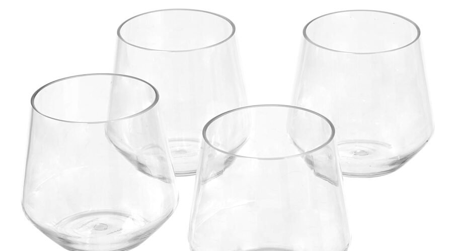 Amazon Basics Tritan Glasses, Dishwasher Safe, BPA-Free Plastic, Stemless Wine, Shatterproof, 14-oz, Clear, Set of 4