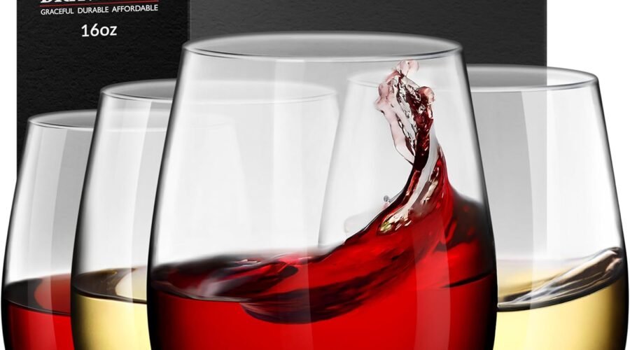 Unbreakable Stemless Plastic Wine Glasses | Reusable | Shatterproof 100% Tritan Plastic | Dishwasher-Safe | BPA-free | Awesome for Indoor & Outdoor | 16 oz, Set of 4