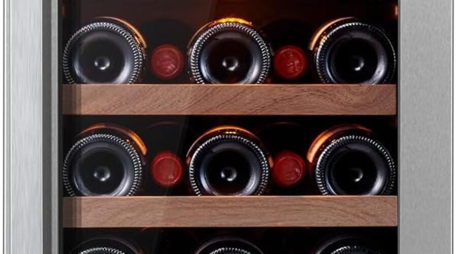 Ca’Lefort 15 Inch Wine Fridge, 28 Bottle Wine Cooler Refrigerator, 40-65°F Wine Refrigerator Glass Door, 3 LED Dual Zone Wine Fridge, Built-in or Freestanding Fridge for Home/Bar/Kitchen (3.0 cu.ft)