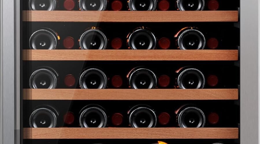 Ca’Lefort 24 Inch Wine Fridge, 54 Bottle Wine Cooler Refrigerator, 40-65°F Wine Refrigerator Glass Door, 3 LED Wine Fridge, Built-in or Freestanding Wine Fridge for Home/Bar/Kitchen (5.65 cu.ft)