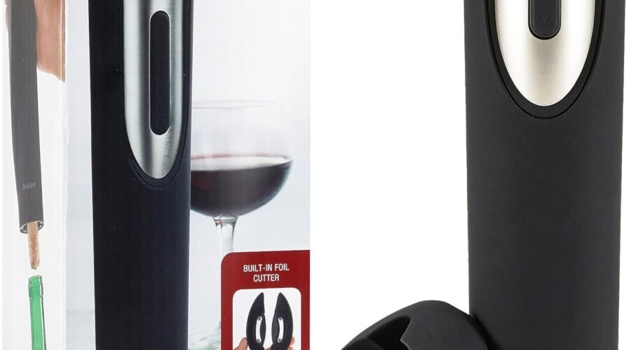 Brookstone Electric Wine Opener & Foil Cutter with Stand, Automatic Wine Bottle Opener, Battery Operated Corkscrew Opener, Kitchen, Wine Gifts for Men