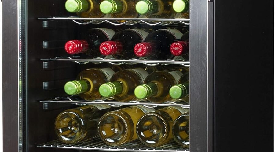 BLACK+DECKER 26 Bottle Wine Fridge with Interior Light and Mechanical Temperature Control, Compressor Cooling Wine Cooler Refrigerator with 4 Wine Racks and 1 Flat Shelf, Wine Bottle Chiller