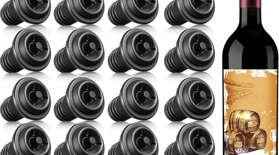 Honoson 24 Pieces Wine Stopper Resealable Pump Vacuum Silicone Saver Practical for Kitchen Supplies Bottle Tools (Black)