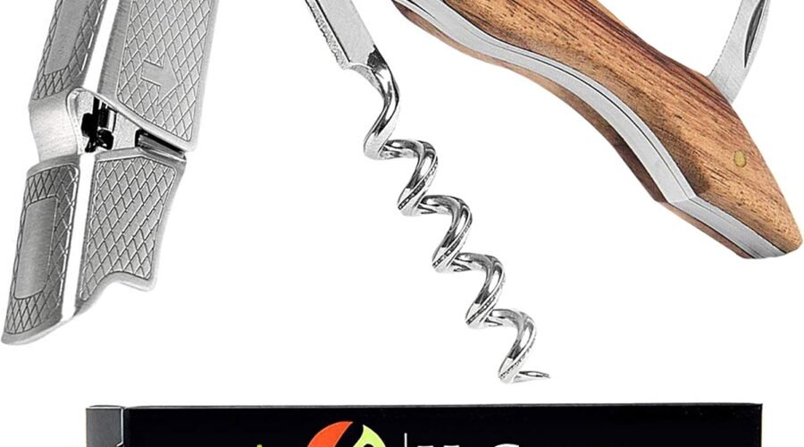 Hicoup Wine Opener – Professional Corkscrews for Wine Bottles w/Foil Cutter and Cap Remover – Manual Wine Key for Servers, Waiters, Bartenders and Home Use – Classic Rosewood