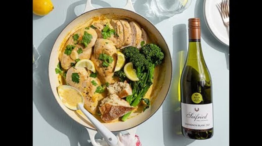 Chicken with garlic and white wine sauce